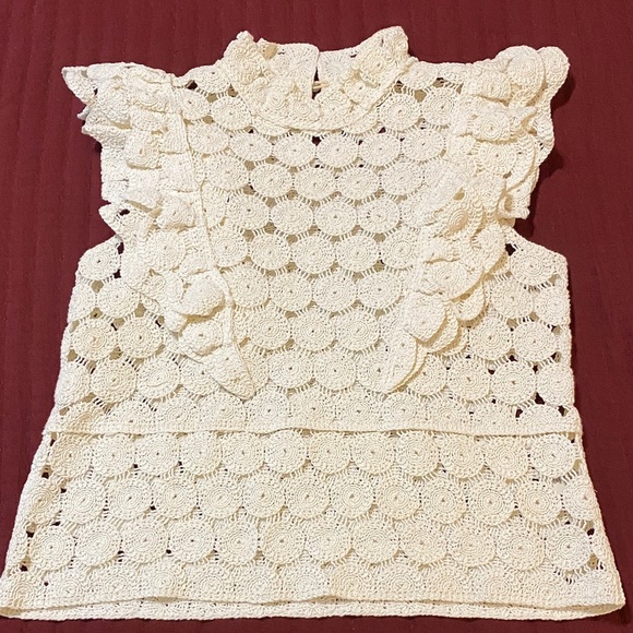 Adiva Cream Crochet Ruffle Blouse Large - Picture 8 of 9